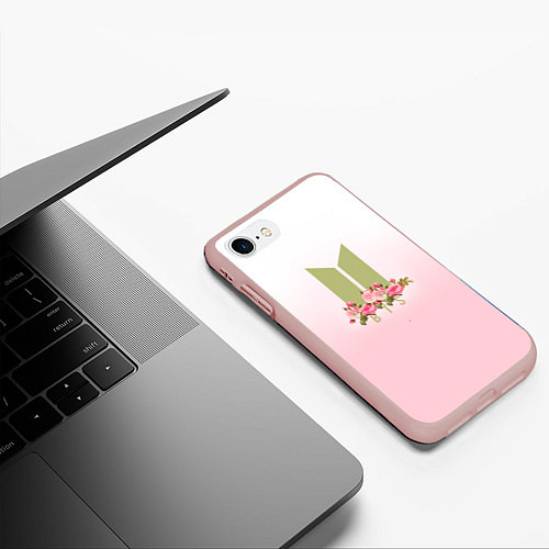Чехол iPhone 7/8 матовый BTS: Pink Flowers / 3D-Светло-розовый – фото 3