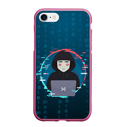 Чехол iPhone 7/8 матовый Anonymous hacker, цвет: 3D-малиновый
