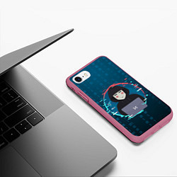 Чехол iPhone 7/8 матовый Anonymous hacker, цвет: 3D-малиновый — фото 2