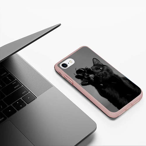 Чехол iPhone 7/8 матовый Черный котик / 3D-Светло-розовый – фото 3