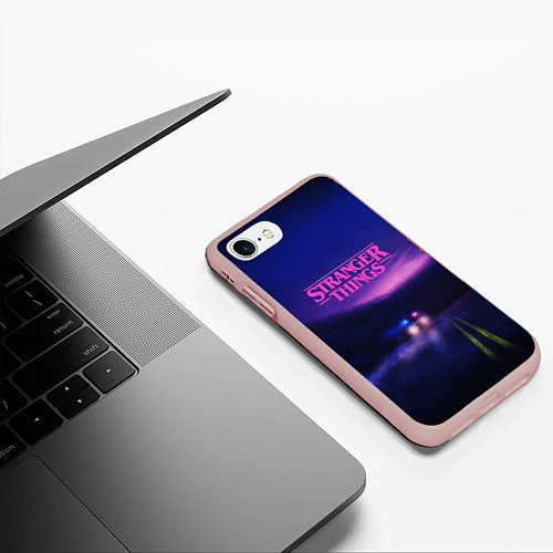 Чехол iPhone 7/8 матовый Stranger Things: Neon Road / 3D-Светло-розовый – фото 3