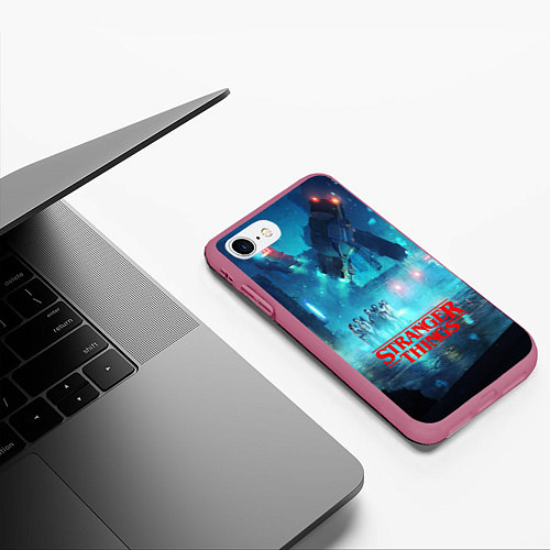 Чехол iPhone 7/8 матовый Stranger Things: Space Light / 3D-Малиновый – фото 3
