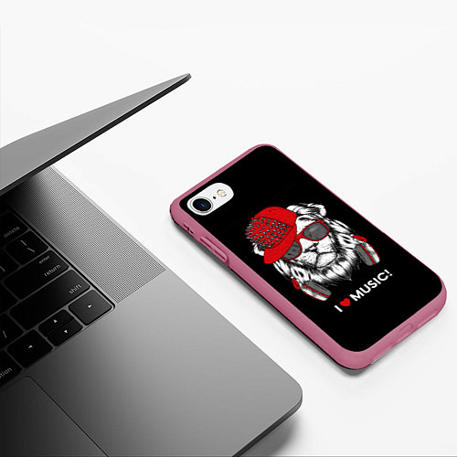Чехол iPhone 7/8 матовый I love music! / 3D-Малиновый – фото 3