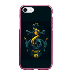 Чехол iPhone 7/8 матовый Череп и золотой якорь, цвет: 3D-малиновый