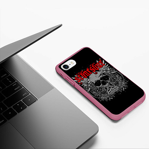 Чехол iPhone 7/8 матовый Stone Sour: Dark Skull / 3D-Малиновый – фото 3