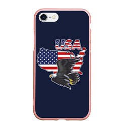 Чехол iPhone 7/8 матовый USA - flag and eagle, цвет: 3D-светло-розовый