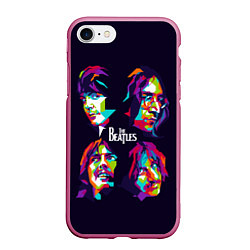 Чехол iPhone 7/8 матовый The Beatles: Art Faces, цвет: 3D-малиновый