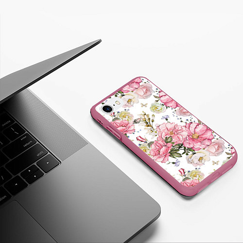 Чехол iPhone 7/8 матовый Нежные розы / 3D-Малиновый – фото 3