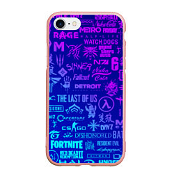 Чехол iPhone 7/8 матовый Неоновые геймерские лого, цвет: 3D-светло-розовый