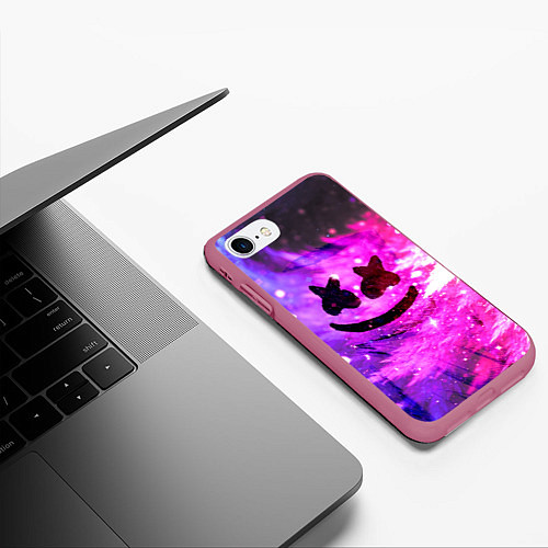 Чехол iPhone 7/8 матовый Marshmello Lights / 3D-Малиновый – фото 3