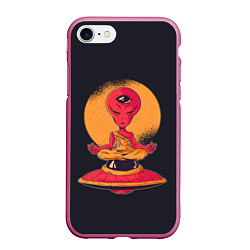 Чехол iPhone 7/8 матовый Пришелец-медитатор, цвет: 3D-малиновый