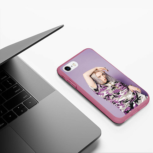 Чехол iPhone 7/8 матовый Billie Eilish: Violet Camo / 3D-Малиновый – фото 3