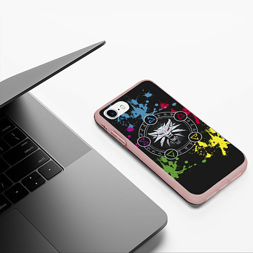 Чехол iPhone 7/8 матовый Ведьмак: Сила стихий / 3D-Светло-розовый – фото 3