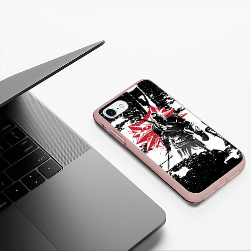 Чехол iPhone 7/8 матовый Силуэт Ведьмака / 3D-Светло-розовый – фото 3