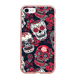 Чехол iPhone 7/8 матовый Мексиканские черепа, цвет: 3D-светло-розовый
