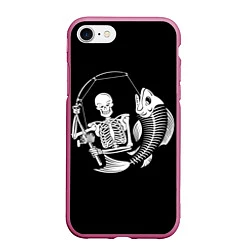Чехол iPhone 7/8 матовый Fishing Skull, цвет: 3D-малиновый