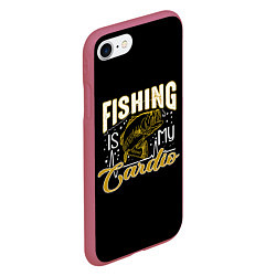 Чехол iPhone 7/8 матовый Fishing is my Cardio, цвет: 3D-малиновый — фото 2