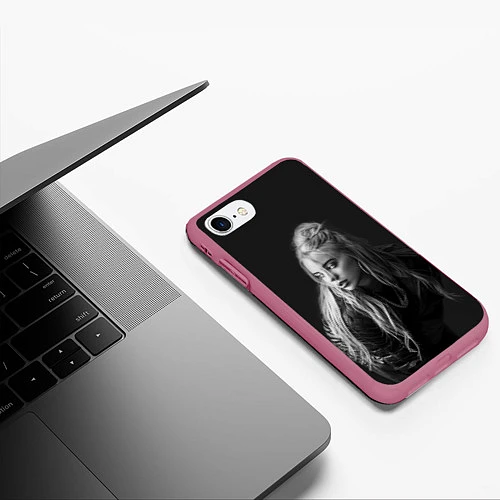 Чехол iPhone 7/8 матовый Billie Eilish: Black Fashion / 3D-Малиновый – фото 3