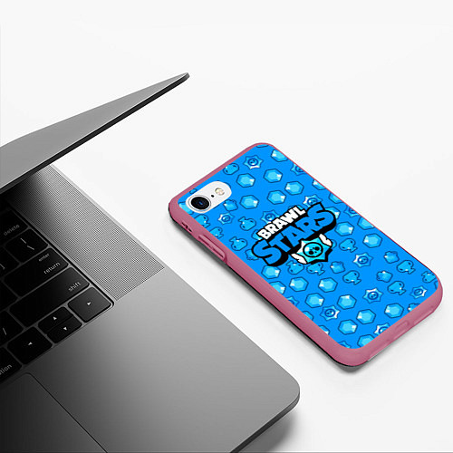 Чехол iPhone 7/8 матовый Brawl Stars: Blue Team / 3D-Малиновый – фото 3