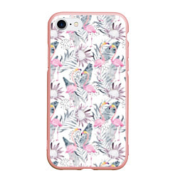Чехол iPhone 7/8 матовый Тропические фламинго, цвет: 3D-светло-розовый