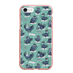 Чехол iPhone 7/8 матовый Голуби и червяки, цвет: 3D-светло-розовый