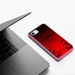 Чехол iPhone 7/8 матовый Cyberpunk 2077: Red Techno, цвет: 3D-малиновый — фото 2
