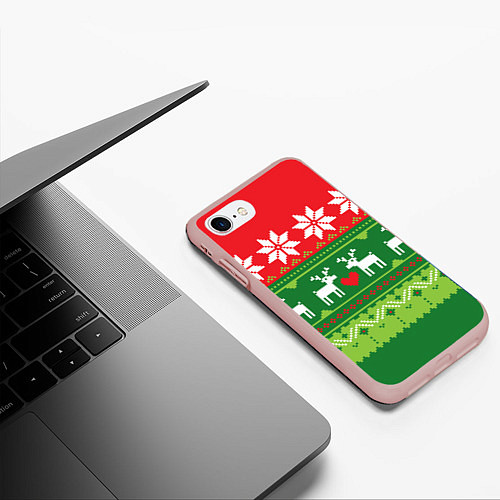 Чехол iPhone 7/8 матовый Скандинавские новогодние олени / 3D-Светло-розовый – фото 3