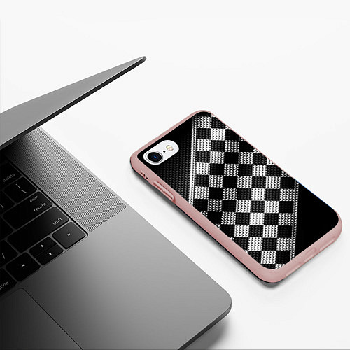 Чехол iPhone 7/8 матовый Финишная лента в клетку / 3D-Светло-розовый – фото 3