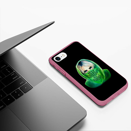 Чехол iPhone 7/8 матовый Billie Eilish: Green Acid / 3D-Малиновый – фото 3