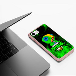 Чехол iPhone 7/8 матовый BRAWL STARS LEON ЛЕОН ЗЕЛЁНЫЙ ОГОНЬ, цвет: 3D-светло-розовый — фото 2