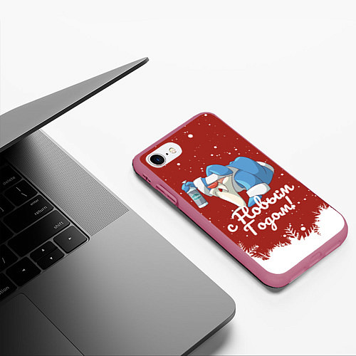 Чехол iPhone 7/8 матовый Пьяный Дед Мороз / 3D-Малиновый – фото 3