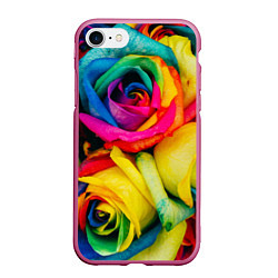 Чехол iPhone 7/8 матовый Разноцветные розы, цвет: 3D-малиновый