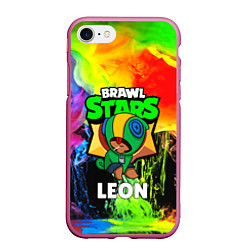 Чехол iPhone 7/8 матовый BRAWL STARS LEON, цвет: 3D-малиновый