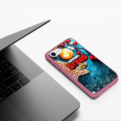 Чехол iPhone 7/8 матовый Brawl Stars новогодний / 3D-Малиновый – фото 3