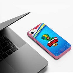Чехол iPhone 7/8 матовый Brawl Stars новогодний LEON, цвет: 3D-малиновый — фото 2