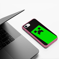 Чехол iPhone 7/8 матовый MINECRAFT карбон, цвет: 3D-малиновый — фото 2