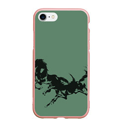 Чехол iPhone 7/8 матовый Черные кони, цвет: 3D-светло-розовый