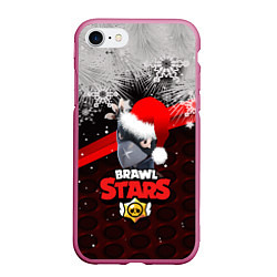 Чехол iPhone 7/8 матовый Новогодний BRAWL STARS CROW, цвет: 3D-малиновый