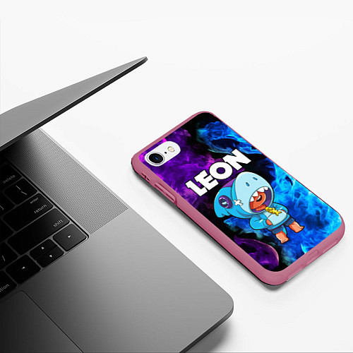 Чехол iPhone 7/8 матовый BRAWL STARS LEON SHARK / 3D-Малиновый – фото 3