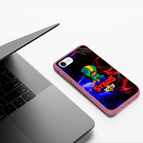 Чехол iPhone 7/8 матовый BRAWL STARS LEON / 3D-Малиновый – фото 3