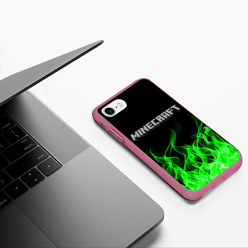 Чехол iPhone 7/8 матовый MINECRAFT FIRE / 3D-Малиновый – фото 3
