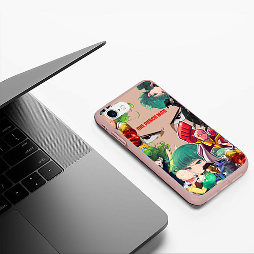 Чехол iPhone 7/8 матовый Ванпанчмен / 3D-Светло-розовый – фото 3
