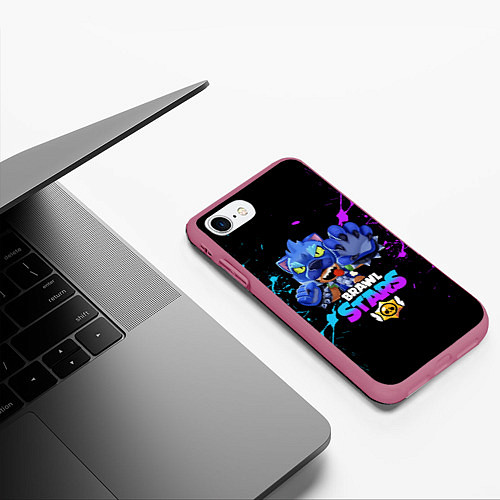 Чехол iPhone 7/8 матовый Brawl Stars LEON / 3D-Малиновый – фото 3