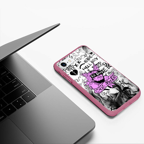 Чехол iPhone 7/8 матовый LIL PEEP / 3D-Малиновый – фото 3