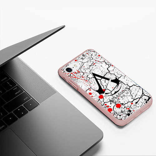 Чехол iPhone 7/8 матовый Ассасин крид с красными каплями / 3D-Светло-розовый – фото 3