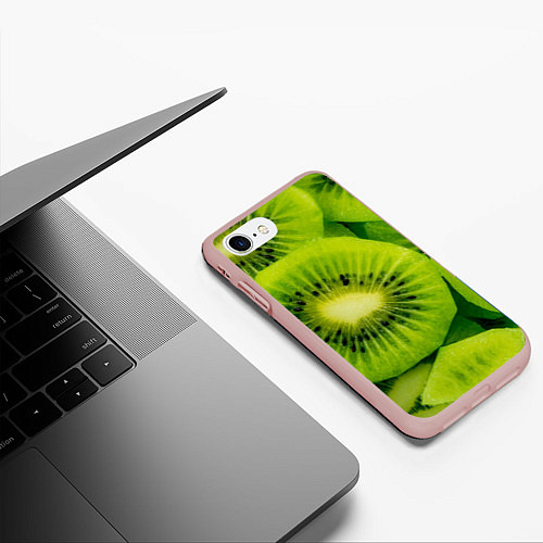 Чехол iPhone 7/8 матовый Зеленый киви / 3D-Светло-розовый – фото 3