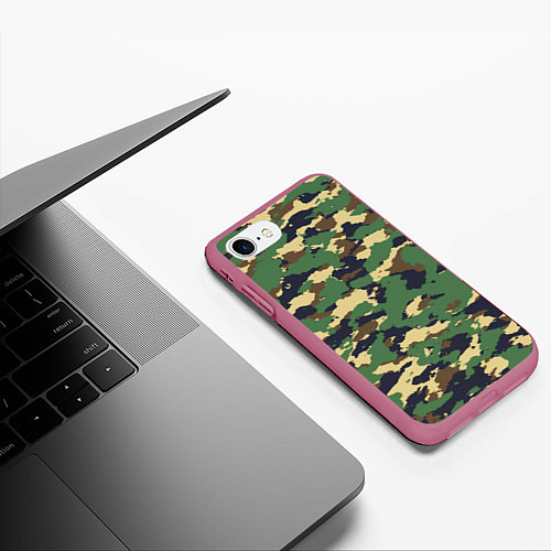 Чехол iPhone 7/8 матовый Камуфляж: лесной / 3D-Малиновый – фото 3