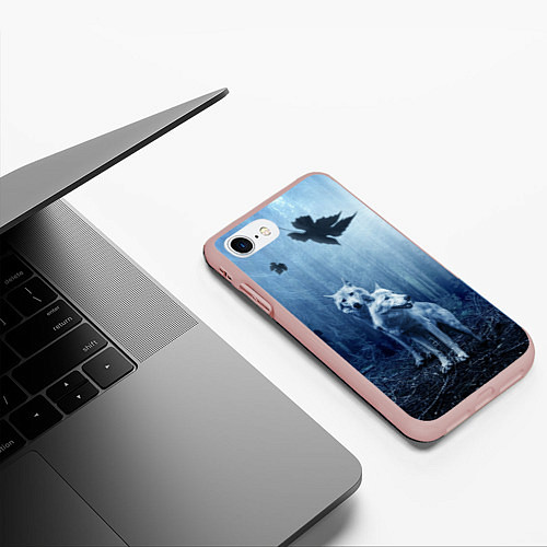Чехол iPhone 7/8 матовый Волки в тёмном лесу / 3D-Светло-розовый – фото 3