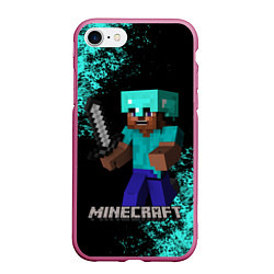 Чехол iPhone 7/8 матовый MINECRAFT, цвет: 3D-малиновый