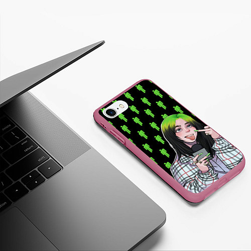 Чехол iPhone 7/8 матовый Billie Eilish / 3D-Малиновый – фото 3